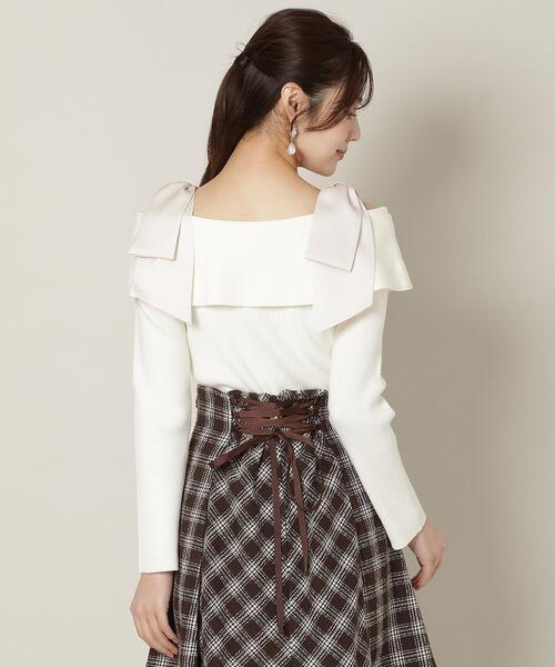 WILLSELECTION（ウィルセレクション）の「リボンオフショルニットプルオーバー（ニット/セーター・レディース・ブラック/ボルドー/グレー/オフホワイト・FREE）」の6枚目の写真