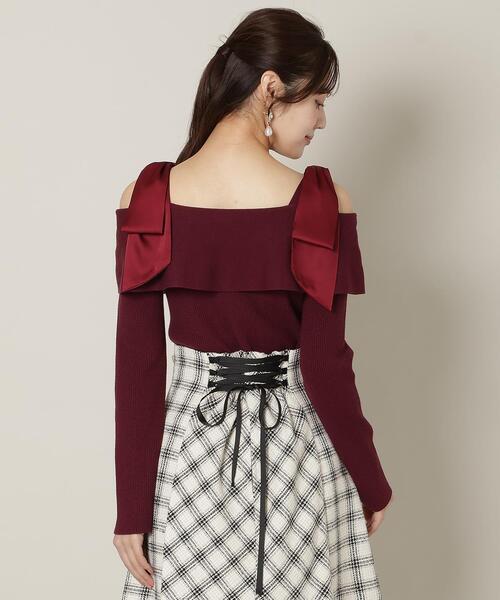 WILLSELECTION（ウィルセレクション）の「リボンオフショルニットプルオーバー（ニット/セーター・レディース・ブラック/ボルドー/グレー/オフホワイト・FREE）」の12枚目の写真
