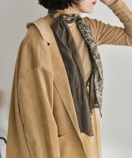 ear PAPILLONNER（イアパピヨネ）の「リング付バイカラーリーフストール（ストール/ショール・レディース・グレイッシュベージュ/ブラック・FREE）」の14枚目の写真