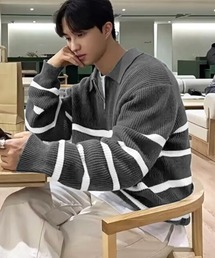 NOWLE（ノウル）の「【NOWLE】レトロボーダー ハーフジップ ポロネック リブニット（ニット/セーター）」