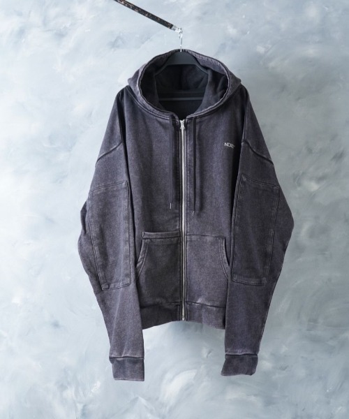 NOIZY(ノイジー)の「Threads Zip-Up Pigment Hoodie / ワンポイント 刺繍 ジップパーカー スウェットパーカー ピグメント フーディー(パーカー・メンズ・ブラック系その他・LARGE/MEDIUM)」の2枚目の写真