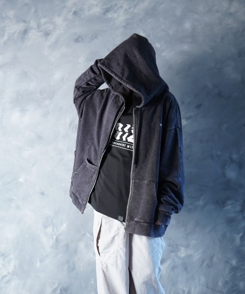 NOIZY(ノイジー)の「Threads Zip-Up Pigment Hoodie / ワンポイント 刺繍 ジップパーカー スウェットパーカー ピグメント フーディー(パーカー・メンズ・ブラック系その他・LARGE/MEDIUM)」の12枚目の写真