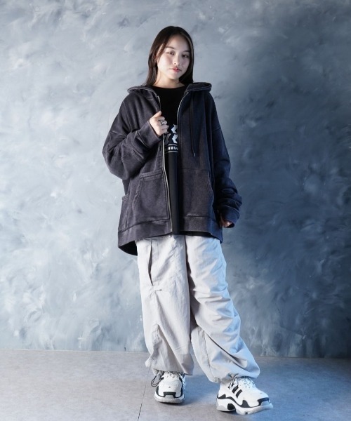 セール】Threads Zip-Up Pigment Hoodie / ワンポイント 刺繍 ジップ