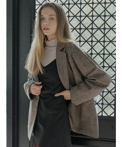 AVANT-G(アバン)の「Check Herringbone Oversize Jacket - BROWN(テーラードジャケット・レディース・ライトグレー/ブラック/ブラウン・FREE)」の4枚目の写真