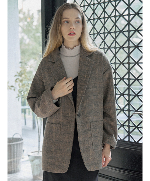 AVANT-G(アバン)の「Check Herringbone Oversize Jacket - BROWN(テーラードジャケット・レディース・ライトグレー/ブラック/ブラウン・FREE)」の5枚目の写真