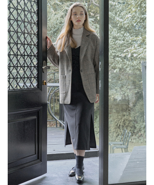AVANT-G(アバン)の「Check Herringbone Oversize Jacket - BROWN(テーラードジャケット・レディース・ライトグレー/ブラック/ブラウン・FREE)」の7枚目の写真