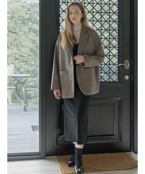 AVANT-G(アバン)の「Check Herringbone Oversize Jacket - BROWN(テーラードジャケット・レディース・ライトグレー/ブラック/ブラウン・FREE)」の8枚目の写真