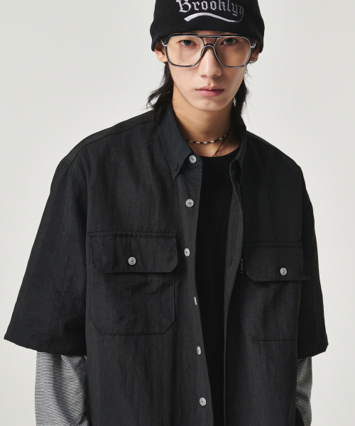 GOSTREET(ゴーストリート)の「半袖パディングシャツ ブラック(シャツ/ブラウス・メンズ・その他・MEDIUM/LARGE)」の1枚目の写真