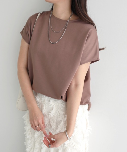 andme(アンドミー)の「きれいめポンチ2wayトップス(Tシャツ/カットソー・レディース・ネイビー/ブラウン/ホワイト/グレイッシュベージュ/グレー系その他/ブラック・L/M)」の14枚目の写真
