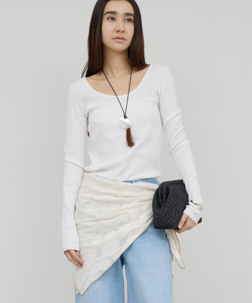 GALLARDAGALANTE（ガリャルダガランテ）の「シフォンジャガードスカーフ（バンダナ/スカーフ・レディース・オフホワイト/オレンジ・FREE）」の2枚目の写真