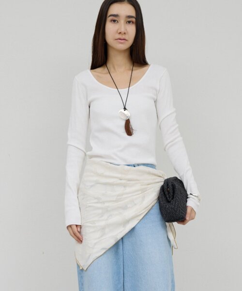 GALLARDAGALANTE（ガリャルダガランテ）の「シフォンジャガードスカーフ（バンダナ/スカーフ・レディース・オフホワイト/オレンジ・FREE）」の4枚目の写真