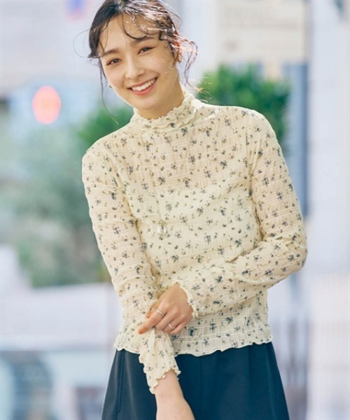 nissen(ニッセン)の「ぽこぽこシアーハイネックトップス(Tシャツ/カットソー・レディース・ホワイト系その他/ブラック/オフホワイト・S/M/LL/L)」の3枚目の写真