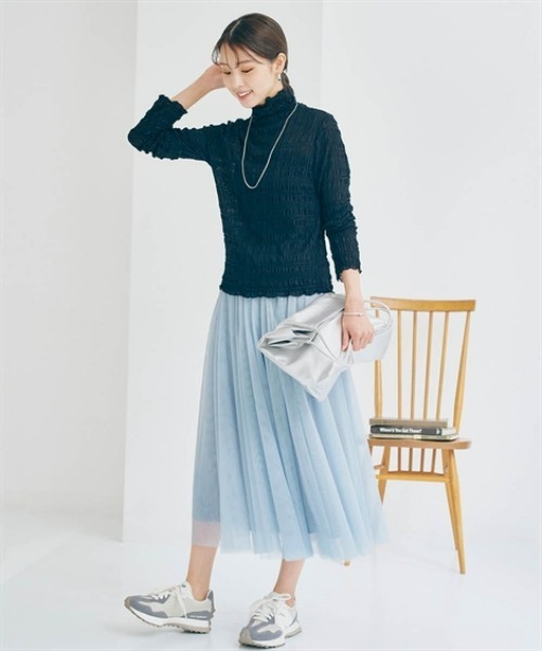 nissen(ニッセン)の「ぽこぽこシアーハイネックトップス(Tシャツ/カットソー・レディース・ホワイト系その他/ブラック/オフホワイト・S/M/LL/L)」の5枚目の写真