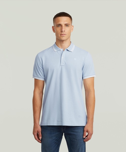 G-STAR(ジースター)の「DUNDA SLIM STRIPE POLO/ベーシックデザインワンポイントロゴストライプポロシャツ(ポロシャツ・メンズ・ライトブルー/ライトグリーン・LARGE/MEDIUM/SMALL/X-SMALL/X-LARGE)」の2枚目の写真