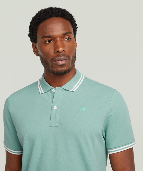 G-STAR(ジースター)の「DUNDA SLIM STRIPE POLO/ベーシックデザインワンポイントロゴストライプポロシャツ(ポロシャツ・メンズ・ライトブルー/ライトグリーン・LARGE/MEDIUM/SMALL/X-SMALL/X-LARGE)」の7枚目の写真