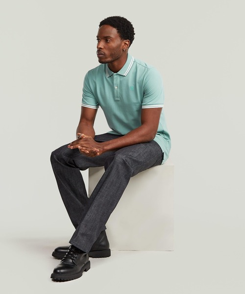 G-STAR(ジースター)の「DUNDA SLIM STRIPE POLO/ベーシックデザインワンポイントロゴストライプポロシャツ(ポロシャツ・メンズ・ライトブルー/ライトグリーン・LARGE/MEDIUM/SMALL/X-SMALL/X-LARGE)」の4枚目の写真