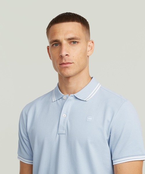G-STAR(ジースター)の「DUNDA SLIM STRIPE POLO/ベーシックデザインワンポイントロゴストライプポロシャツ(ポロシャツ・メンズ・ライトブルー/ライトグリーン・LARGE/MEDIUM/SMALL/X-SMALL/X-LARGE)」の13枚目の写真