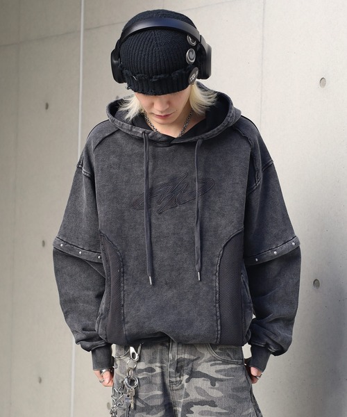 2サイズ展開 / UNISEX 》メッシュアップリケ 2wayパーカー（パーカー