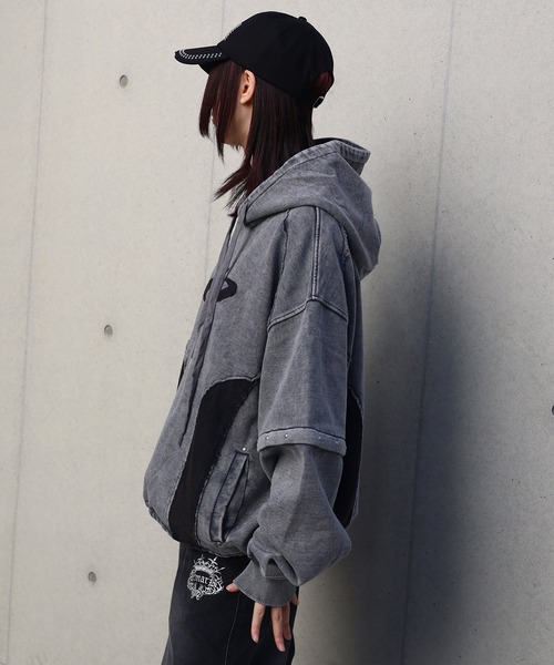 ATMARK（アットマーク）の「《２サイズ展開　/　UNISEX　》メッシュアップリケ　２wayパーカー（パーカー・レディース・ブラック/グレー・L/M）」の18枚目の写真