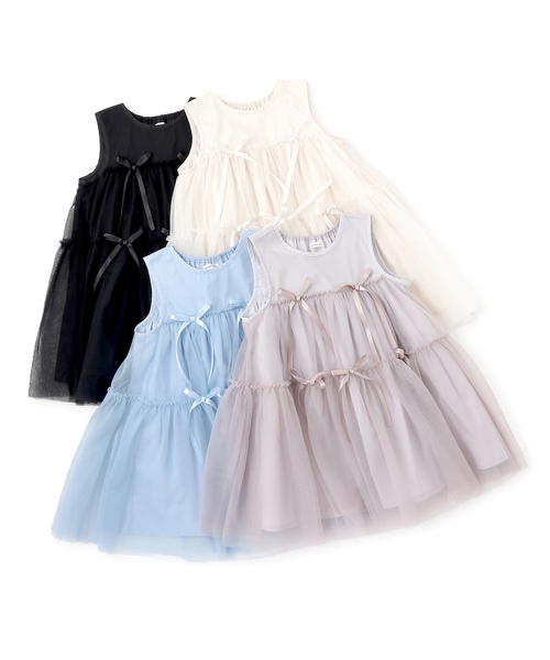 Lycee mine（リセマイン）の「ふんわりチュールティアードワンピース（ワンピース・キッズ・ブラック/ブルーグレー/グレイッシュベージュ/アイボリー・110cm/100cm/150cm/140cm/130cm/120cm）」の9枚目の写真