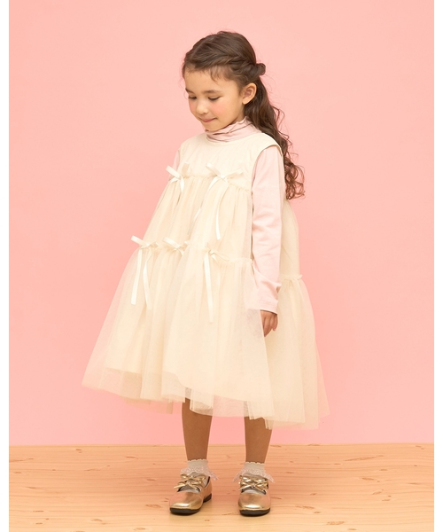 Lycee mine（リセマイン）の「ふんわりチュールティアードワンピース（ワンピース・キッズ・ブラック/ブルーグレー/グレイッシュベージュ/アイボリー・110cm/100cm/150cm/140cm/130cm/120cm）」の11枚目の写真