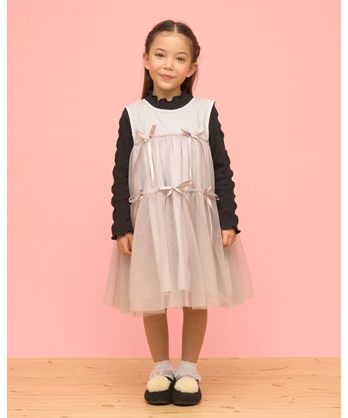 Lycee mine（リセマイン）の「ふんわりチュールティアードワンピース（ワンピース・キッズ・ブラック/ブルーグレー/グレイッシュベージュ/アイボリー・110cm/100cm/150cm/140cm/130cm/120cm）」の15枚目の写真