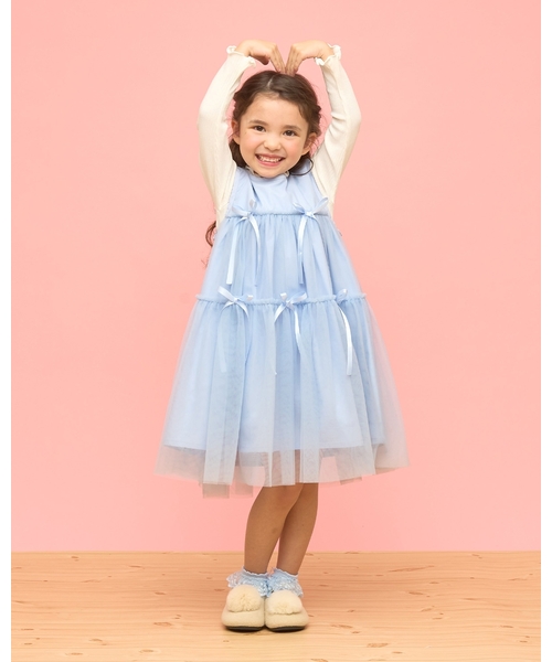 Lycee mine（リセマイン）の「ふんわりチュールティアードワンピース（ワンピース・キッズ・ブラック/ブルーグレー/グレイッシュベージュ/アイボリー・110cm/100cm/150cm/140cm/130cm/120cm）」の17枚目の写真