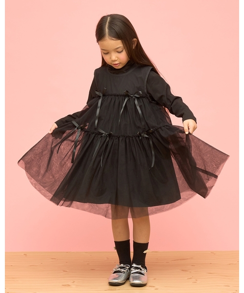 Lycee mine（リセマイン）の「ふんわりチュールティアードワンピース（ワンピース・キッズ・ブラック/ブルーグレー/グレイッシュベージュ/アイボリー・110cm/100cm/150cm/140cm/130cm/120cm）」の19枚目の写真