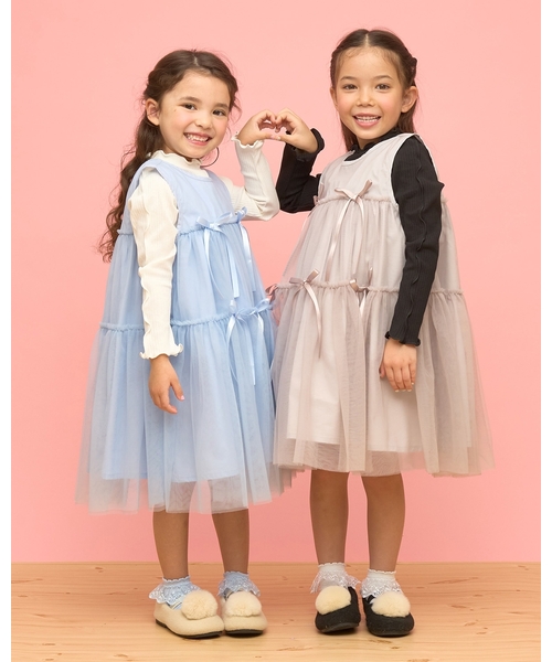 Lycee mine（リセマイン）の「ふんわりチュールティアードワンピース（ワンピース・キッズ・ブラック/ブルーグレー/グレイッシュベージュ/アイボリー・110cm/100cm/150cm/140cm/130cm/120cm）」の22枚目の写真