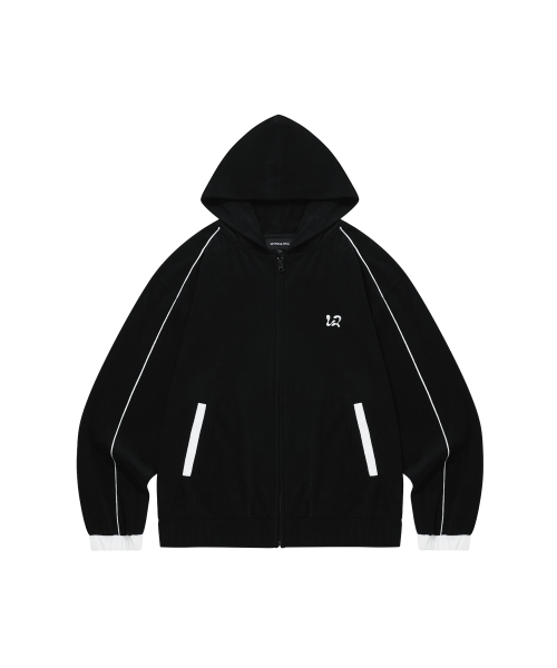 Piping terry hood zip-up - BLACK