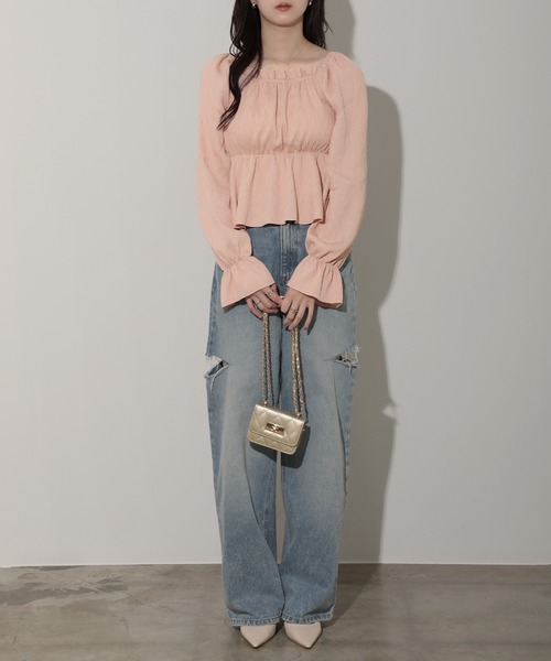 nouvellemoi(ヌーベルモイ)の「2WAYシボ加工ペプラムオフショルブラウス(その他トップス・レディース・ブラック/アイボリー/ピンク・FREE)」の4枚目の写真