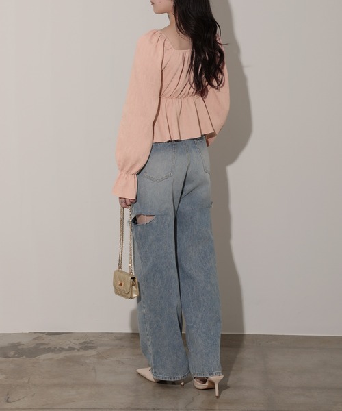 nouvellemoi(ヌーベルモイ)の「2WAYシボ加工ペプラムオフショルブラウス(その他トップス・レディース・ブラック/アイボリー/ピンク・FREE)」の5枚目の写真