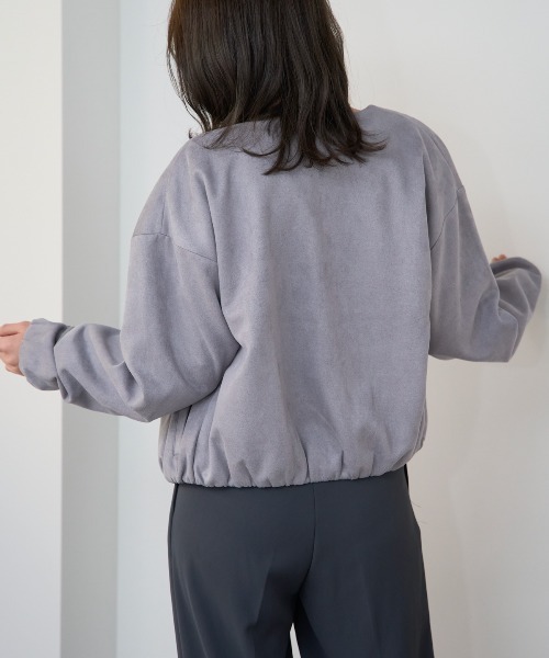 TRIANGLE PALETTE（トライアングルパレット）の「スエードバルーンノーカラーブルゾン（ノーカラージャケット・レディース・グレイッシュベージュ/アイボリー/グレー・FREE）」の22枚目の写真