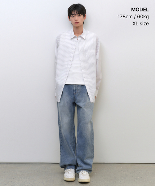 MUSINSA STANDARD（ムシンサスタンダード）の「リラックスドダブルピンストライプポプリンシャツ [ホワイト/ライトグレー]（シャツ/ブラウス・メンズ・その他・SMALL/MEDIUM/LARGE/X-LARGE/2XL）」の2枚目の写真