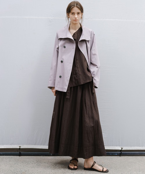 tageechita(タジチタ)の「【tageechita】ラップカラー ベルト付き ショートトレンチコート(トレンチコート・レディース・ライラック/ダークブラウン・S/M/L)」の14枚目の写真