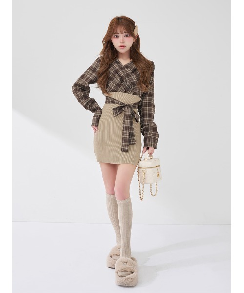 Darich カシュクールチェックタイトニットミニワンピース カシュクールチェックタイトニットミニワンピース（ワンピース