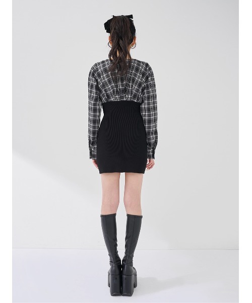 Darich(ダーリッチ)の「カシュクールチェックタイトニットミニワンピース(ワンピース・レディース・ブラック/ベージュ/ネイビー・FREE/FL)」の8枚目の写真