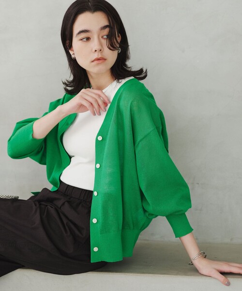 green label relaxing（グリーンレーベルリラクシング）の「【結論シリーズ】ビューティーネック2WAYカーデ ウォッシャブル（カーディガン/ボレロ・レディース・ナチュラル/ブラック/ダークブラウン/ピンク/ケリーグリーン・FREE）」の5枚目の写真