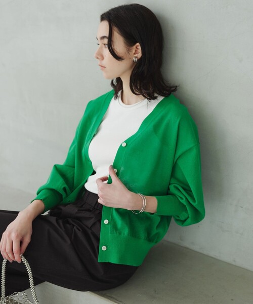 green label relaxing（グリーンレーベルリラクシング）の「ビューティーネック2WAYカーデ ウォッシャブル（カーディガン/ボレロ・レディース・ナチュラル/ブラック/ダークブラウン/ピンク/ケリーグリーン・FREE）」の15枚目の写真