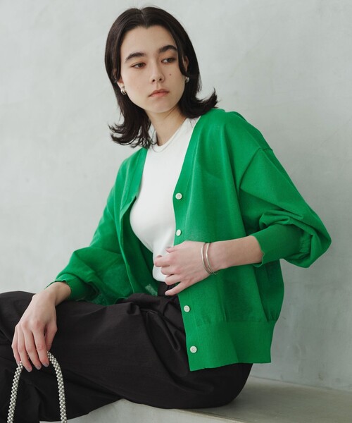 green label relaxing（グリーンレーベルリラクシング）の「ビューティーネック2WAYカーデ ウォッシャブル（カーディガン/ボレロ・レディース・ナチュラル/ブラック/ダークブラウン/ピンク/ケリーグリーン・FREE）」の16枚目の写真
