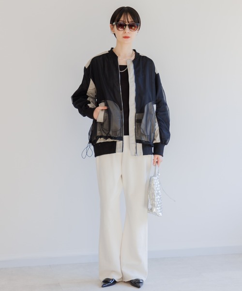 Paradise Picnic(パラダイスピクニック)の「メッシュ切替配色ブルゾン(ブルゾン・レディース・グレイッシュベージュ/チャコールグレー・FREE)」の9枚目の写真