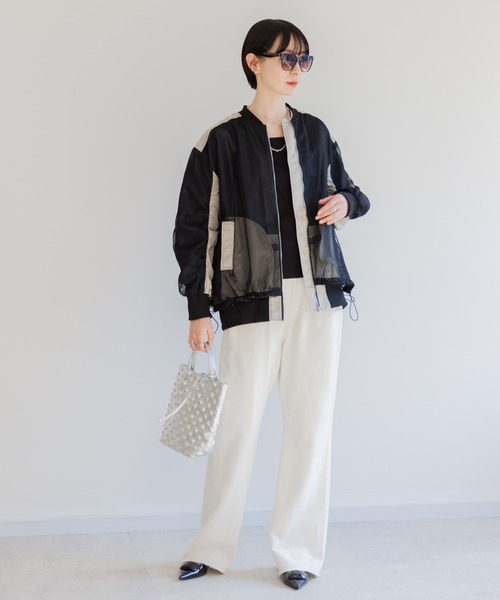 Paradise Picnic(パラダイスピクニック)の「メッシュ切替配色ブルゾン(ブルゾン・レディース・グレイッシュベージュ/チャコールグレー・FREE)」の10枚目の写真