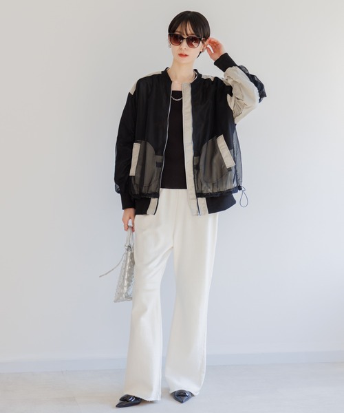 Paradise Picnic(パラダイスピクニック)の「メッシュ切替配色ブルゾン(ブルゾン・レディース・グレイッシュベージュ/チャコールグレー・FREE)」の11枚目の写真