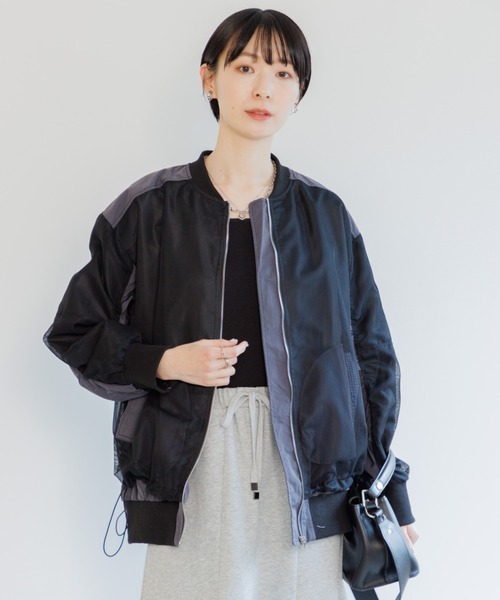 Paradise Picnic(パラダイスピクニック)の「メッシュ切替配色ブルゾン(ブルゾン・レディース・グレイッシュベージュ/チャコールグレー・FREE)」の6枚目の写真