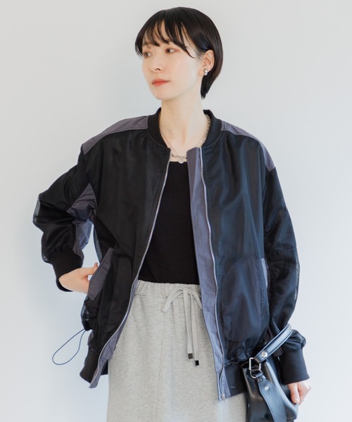 Paradise Picnic(パラダイスピクニック)の「メッシュ切替配色ブルゾン(ブルゾン・レディース・グレイッシュベージュ/チャコールグレー・FREE)」の7枚目の写真