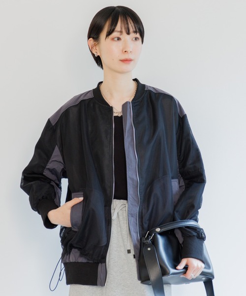 Paradise Picnic(パラダイスピクニック)の「メッシュ切替配色ブルゾン(ブルゾン・レディース・グレイッシュベージュ/チャコールグレー・FREE)」の8枚目の写真