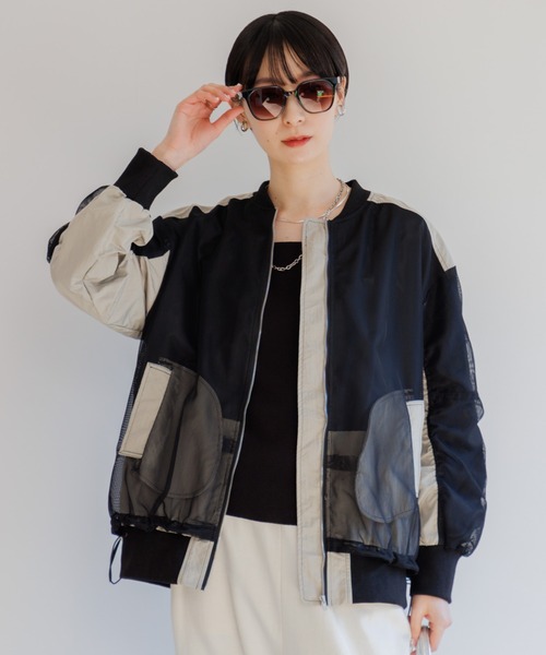 Paradise Picnic(パラダイスピクニック)の「メッシュ切替配色ブルゾン(ブルゾン・レディース・グレイッシュベージュ/チャコールグレー・FREE)」の12枚目の写真