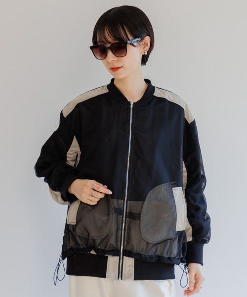 Paradise Picnic(パラダイスピクニック)の「メッシュ切替配色ブルゾン(ブルゾン・レディース・グレイッシュベージュ/チャコールグレー・FREE)」の13枚目の写真