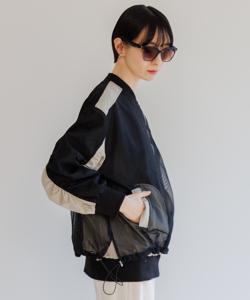 Paradise Picnic(パラダイスピクニック)の「メッシュ切替配色ブルゾン(ブルゾン・レディース・グレイッシュベージュ/チャコールグレー・FREE)」の14枚目の写真