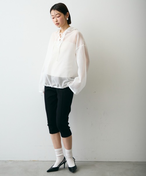 Trish(トリッシュ)の「メッシュカットソーフーディープルオーバー(シャツ/ブラウス・レディース・ブラック/ホワイト・MEDIUM)」の16枚目の写真